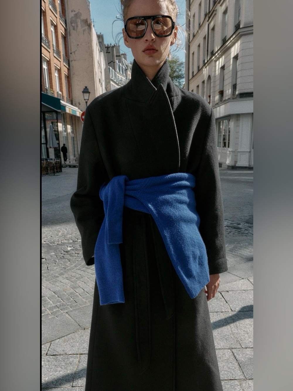 Zara Long Belted Wool Blend Coat – Black, Size L - Picture 5 of 12
